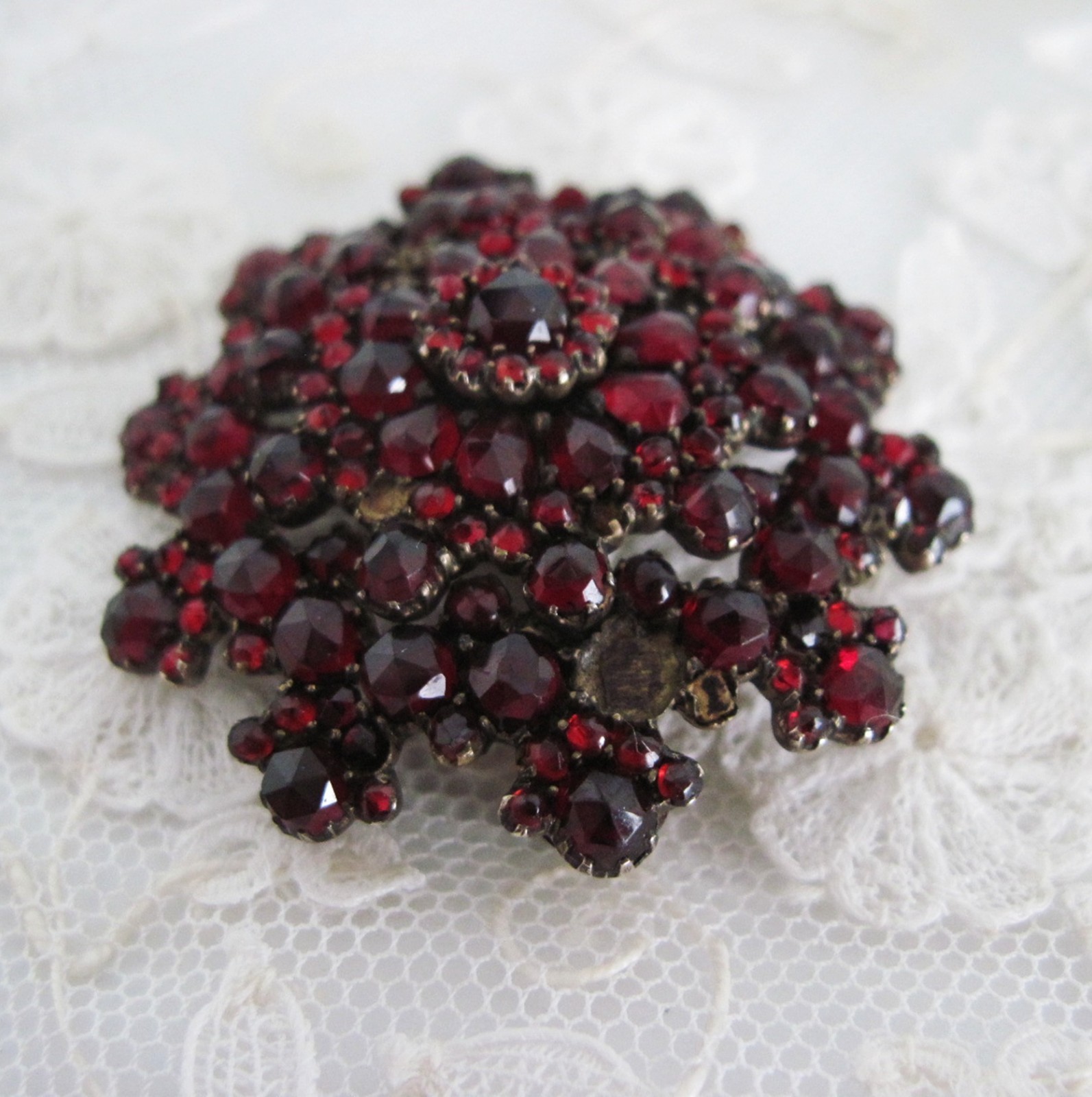 Antique Victorian Bohemian Garnet Cluster Brooch Pin Domed AS IS Missing Stones