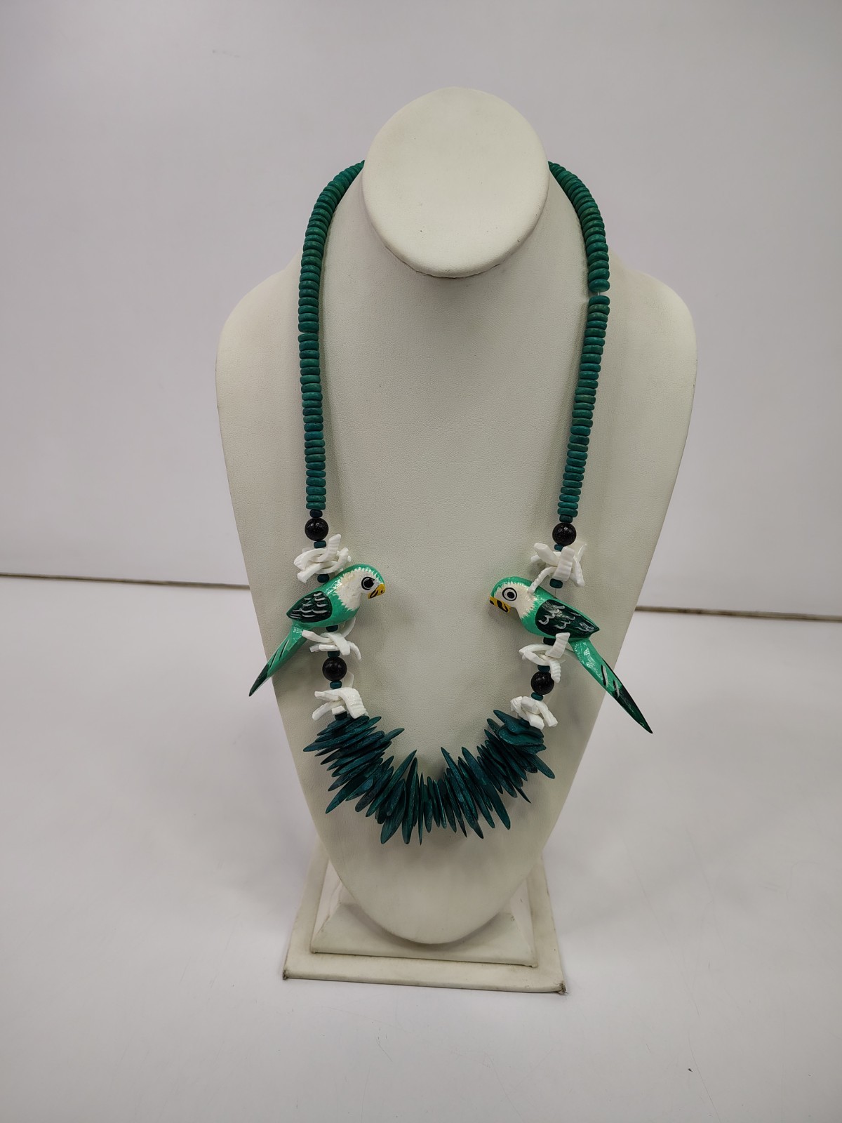 Vintage Hand Crafted Painted Island Parrot Wooden Beaded Necklace + Necklace