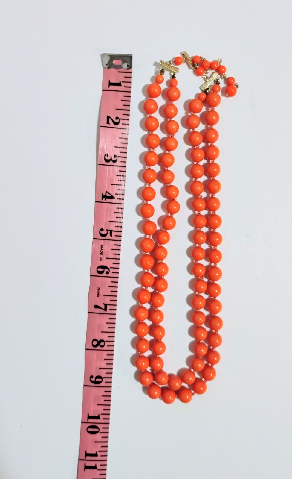 Vintage Vibrant Orange Acrylic/Lucite Beaded Necklace Double Strand