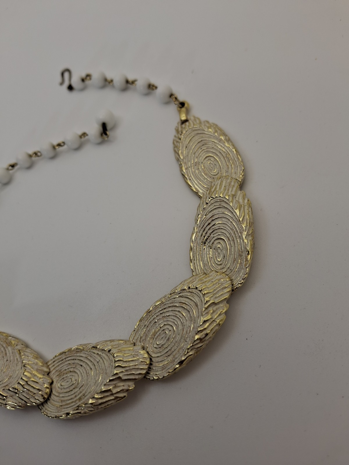 Vintage BSK Collar Link Necklace White Enamel Log Slices Trees Cabincore Nature