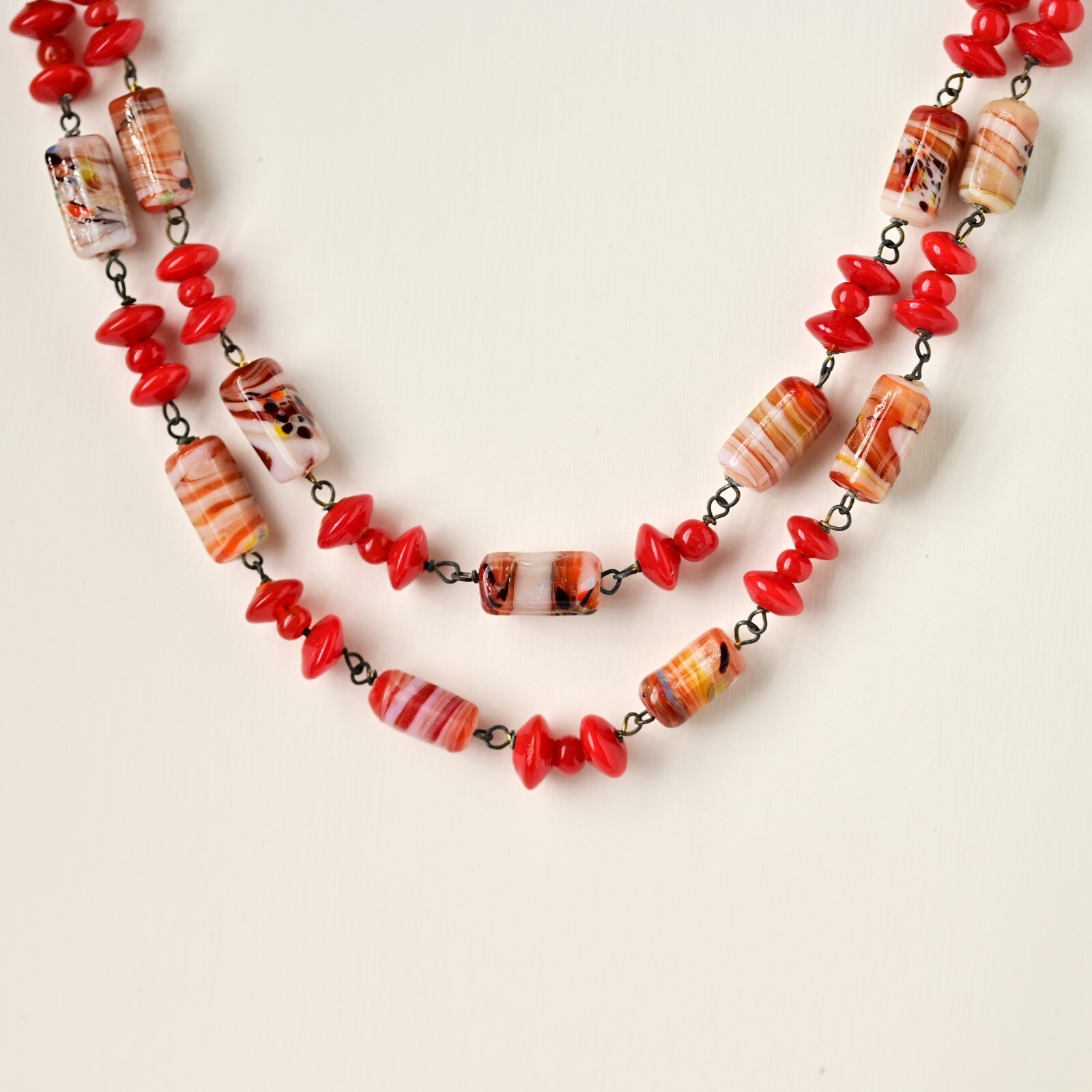 Vintage Original Italian Venetian Silver Murano Art Glass Beaded Estate Necklace