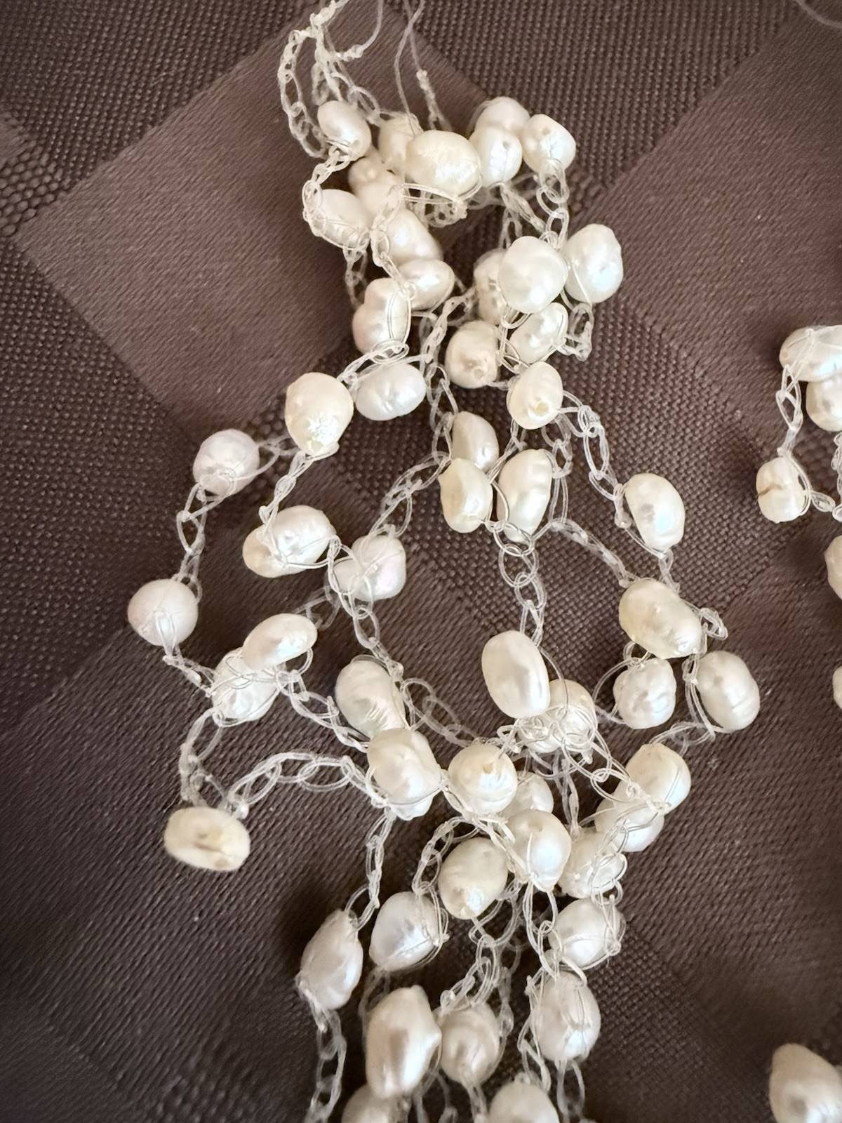 Vintage multi-strand floating pearl illusion necklace with freshwater pearls.