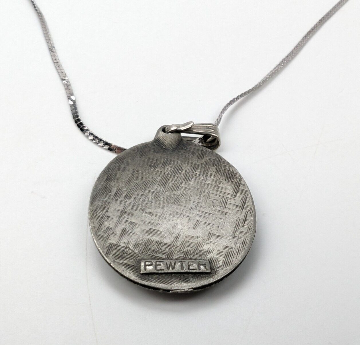 Vintage Blue Flower Pewter Pendant Chain Necklace 30″