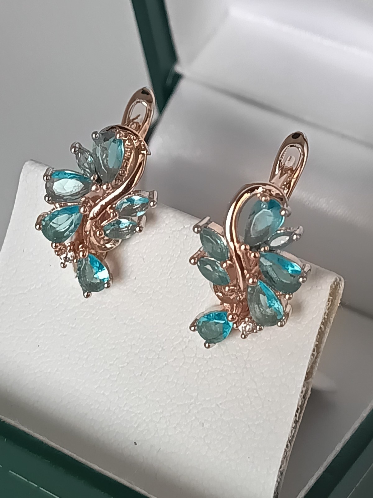 Vintage 1990-s 14 Ct Rolled Gold Aquamarine Zircons Earrings – Hallmarked 585 RG