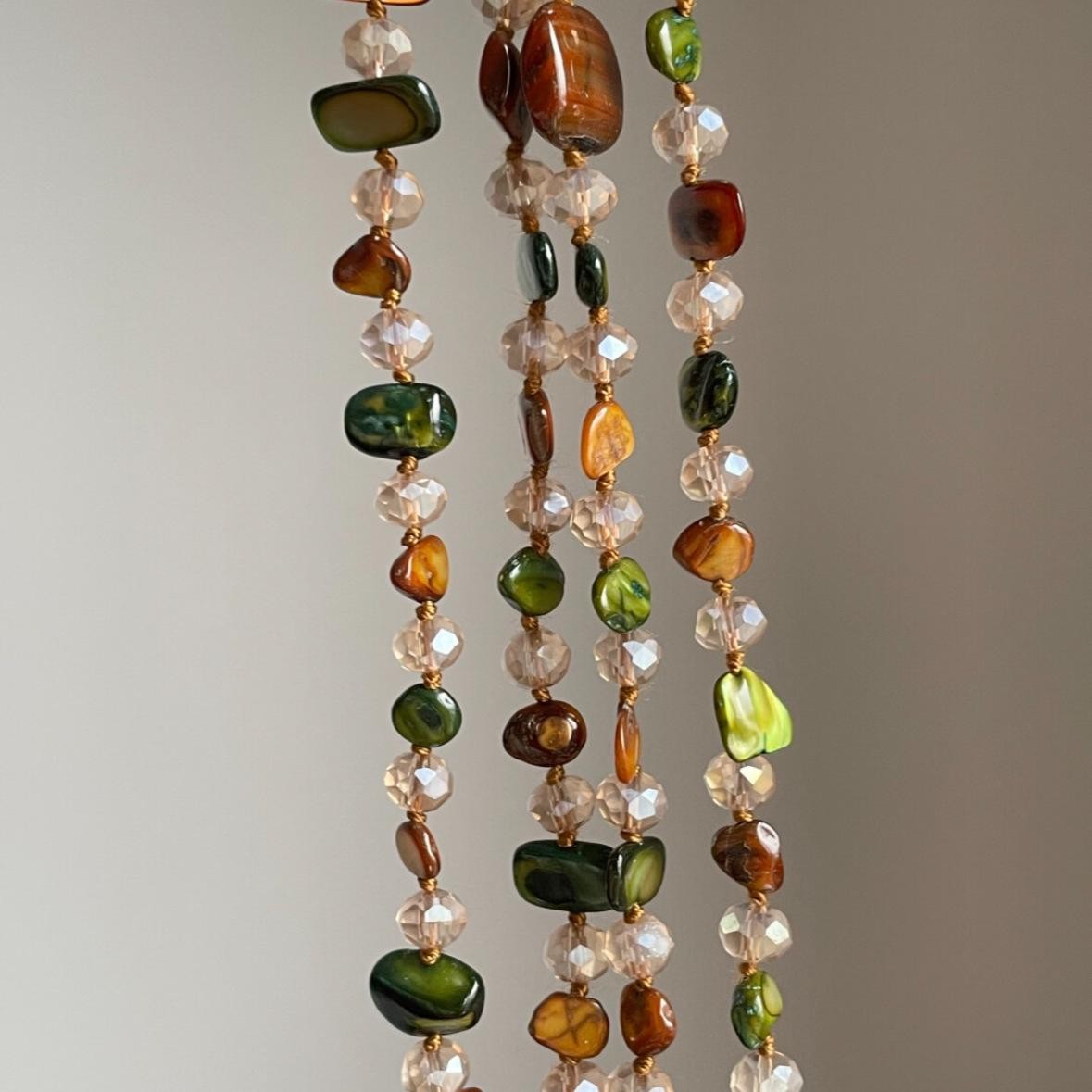 Bohemian Vintage Natural Stone Necklace Handmade Crystal Beads Double Layer