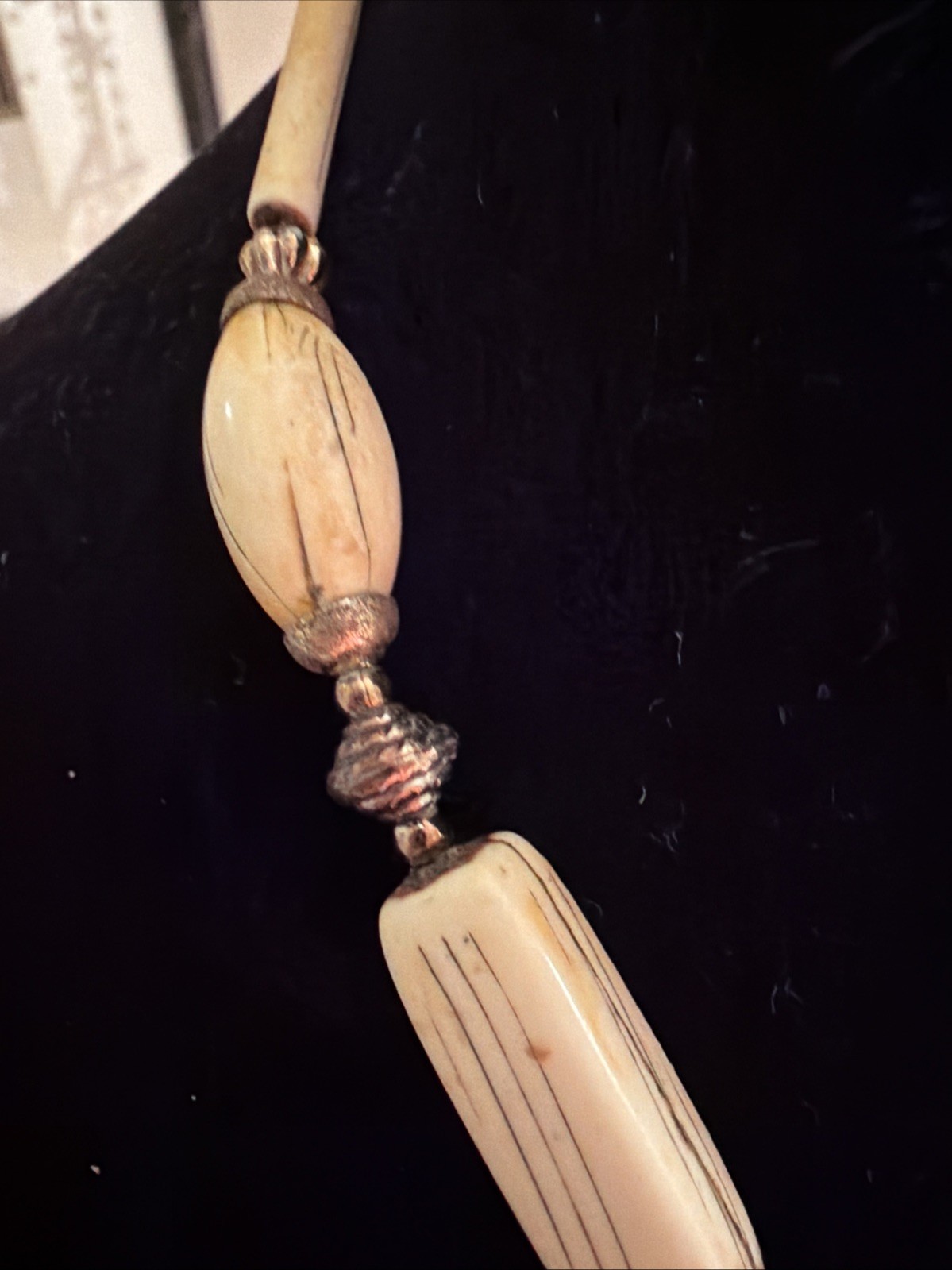 Vintage jewelry Necklace Metal wood Bone handcrafted Art custom C1930-40