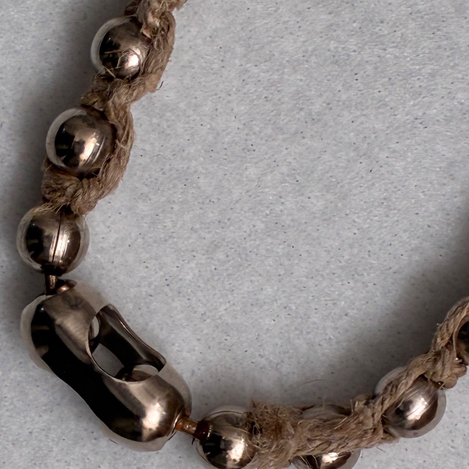Stainless Steel Ball Chain Choker Necklace Wrapped in Jute