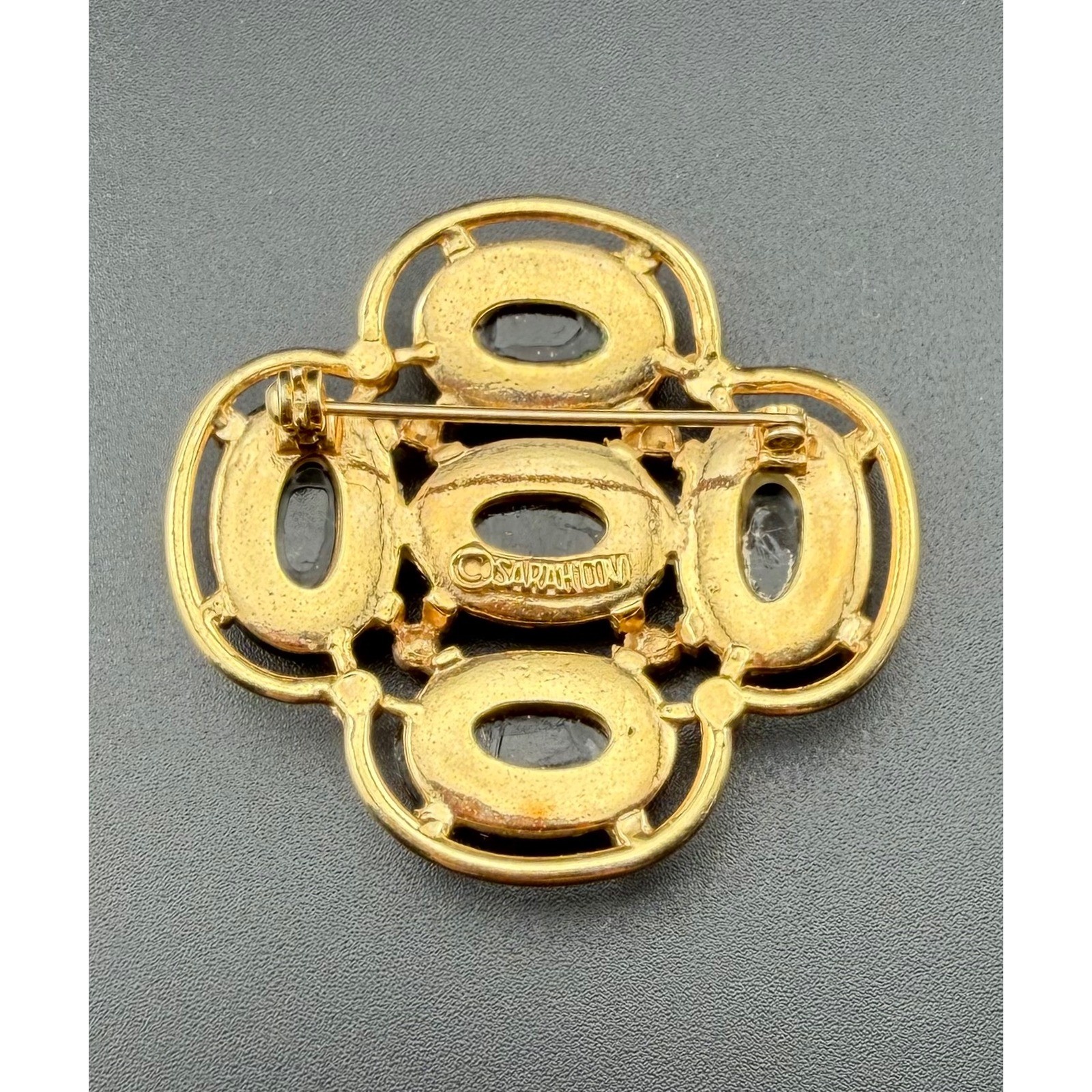 Sarah Coventry Light of the East Brooch Gold Multicolor Floral Cabochon Vintage