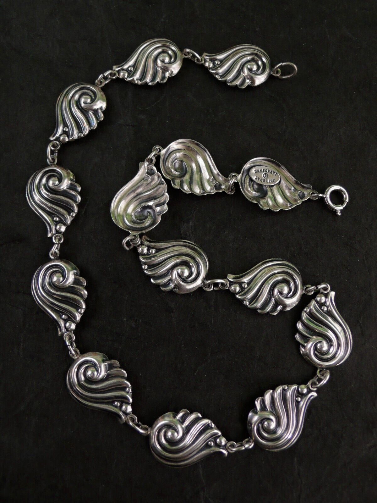 VINTAGE DANECRAFT STERLING SILVER DECO SWIRL LINK NECKLACE 19.5 Grams 15″ L x 1″