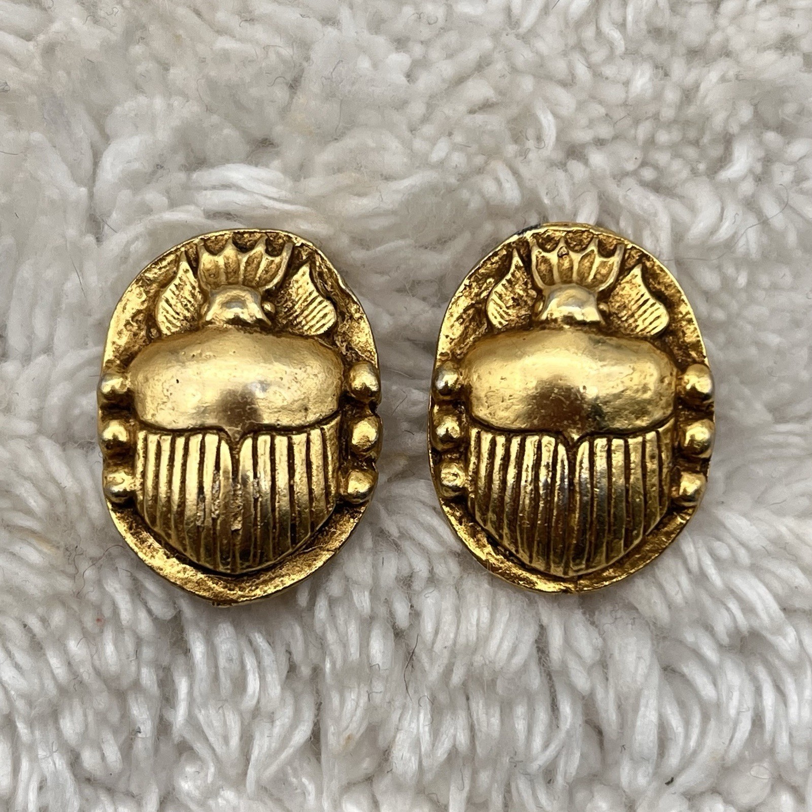 Vintage Scarab Beetle Brooch Lot of 2 Brushed Gold Tone Signed Alva Replica
