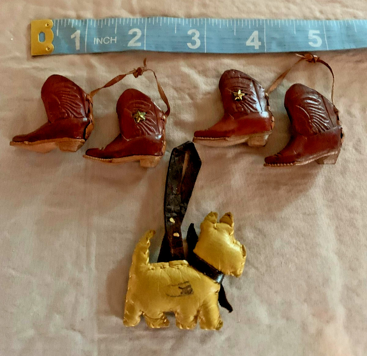 Vintage miniature leather cowboy boots 2 pair + dog Brooch Pins