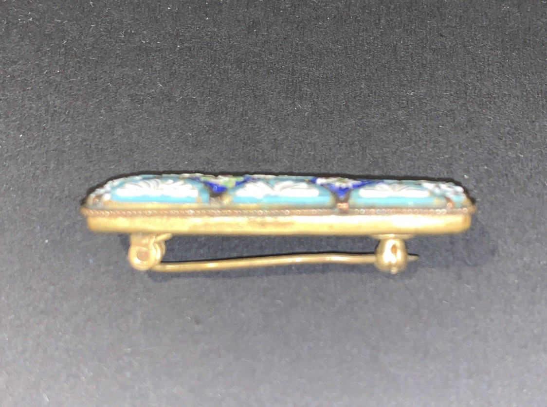 Vintage Italian Micro Mosaic Floral Bar Brooch Pin