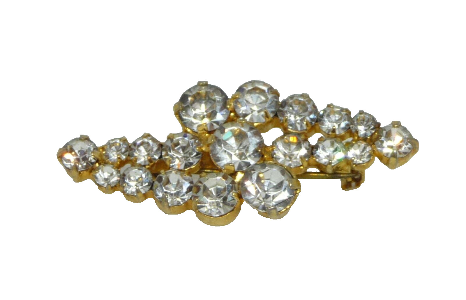 Vintage Gold Tone Clear Rhinestone Brooch Pin Bling USA Seller