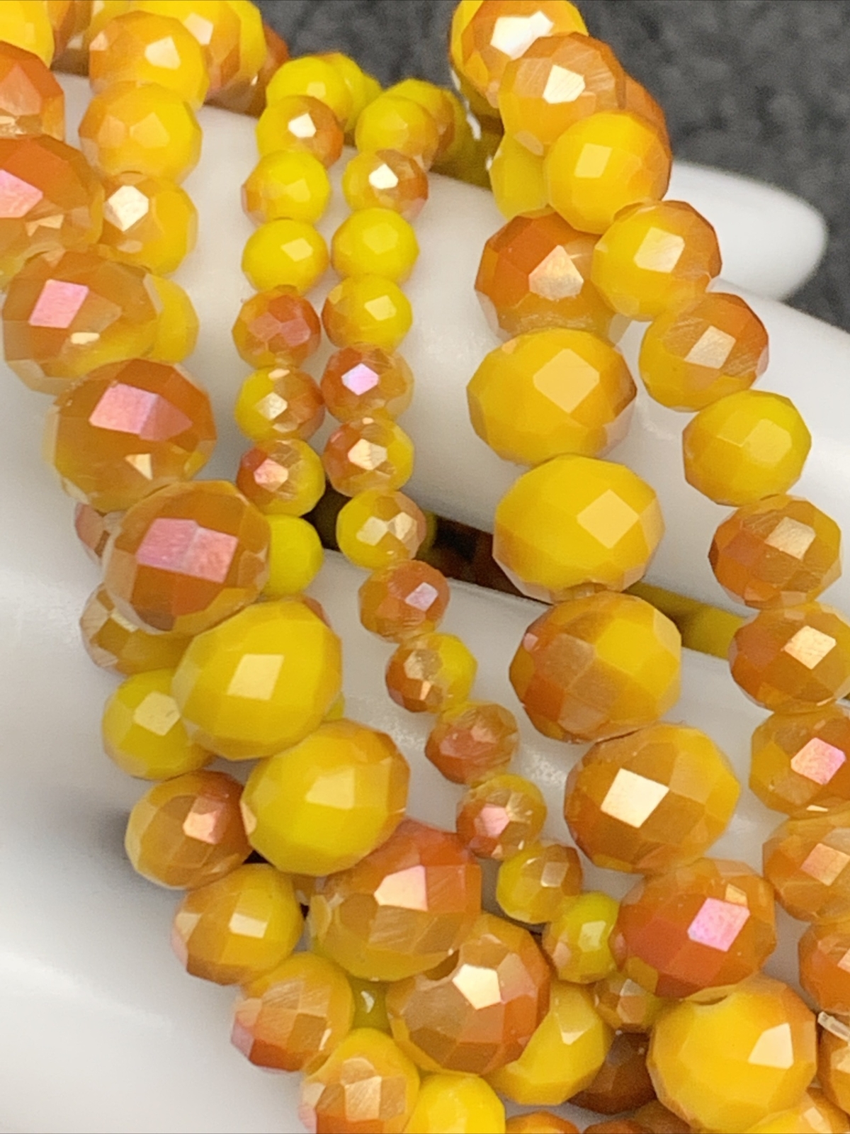 Vintage faceted glass crystal yellow burnt orange stretch￼bracelet lot of six ￼