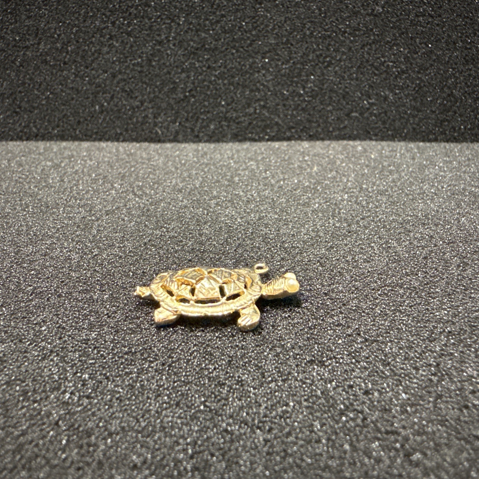 Vintage Detailed Gold Tone Turtle Pendant Pearl Eyes Lucky Tortoise Charm