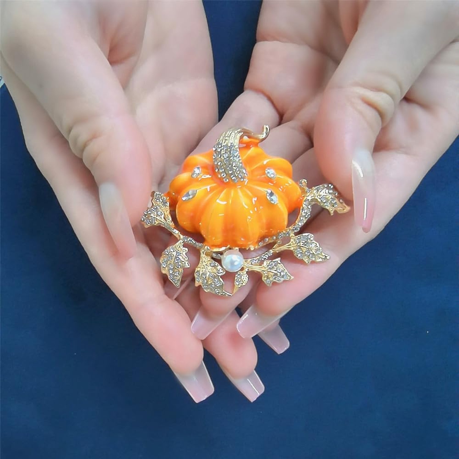 Rhinestone Autumn Pumpkin Brooch for Women Girls Gold Plated Fashion Enamel H…