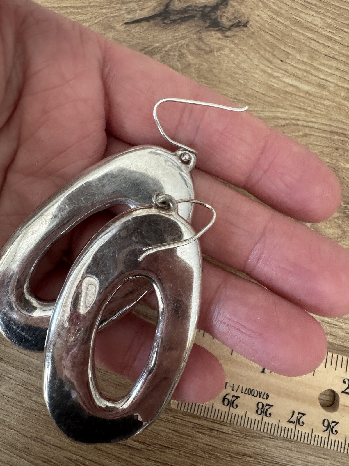 Vintage 925 Sterling Silver Open Oval Dangle Drop Hook Earrings 2.75in No Stone