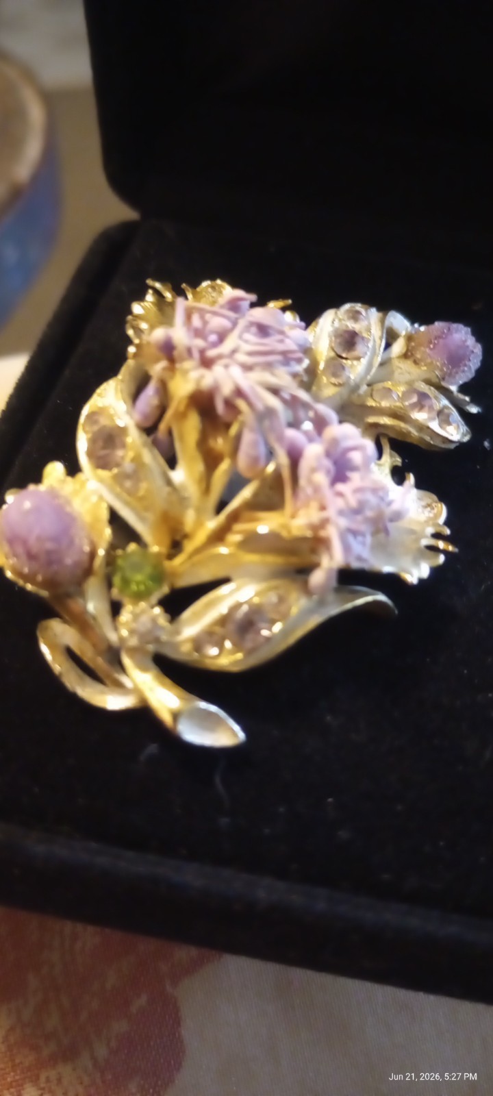 Vintage Florenza rhinestone lavender buds brooch