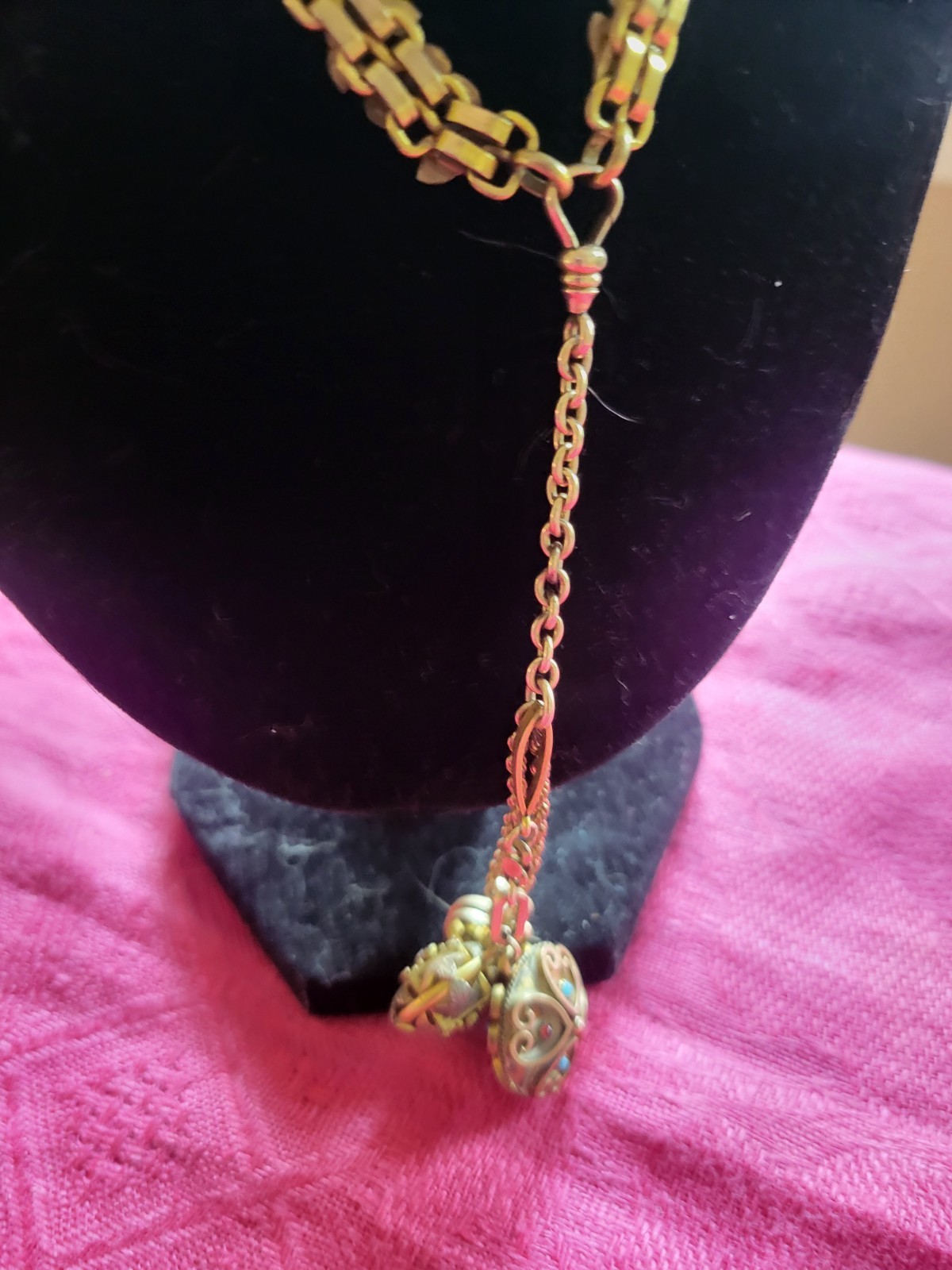 Antique Victorian Gold Filled Book Chain With Etruscan Charms OOAK