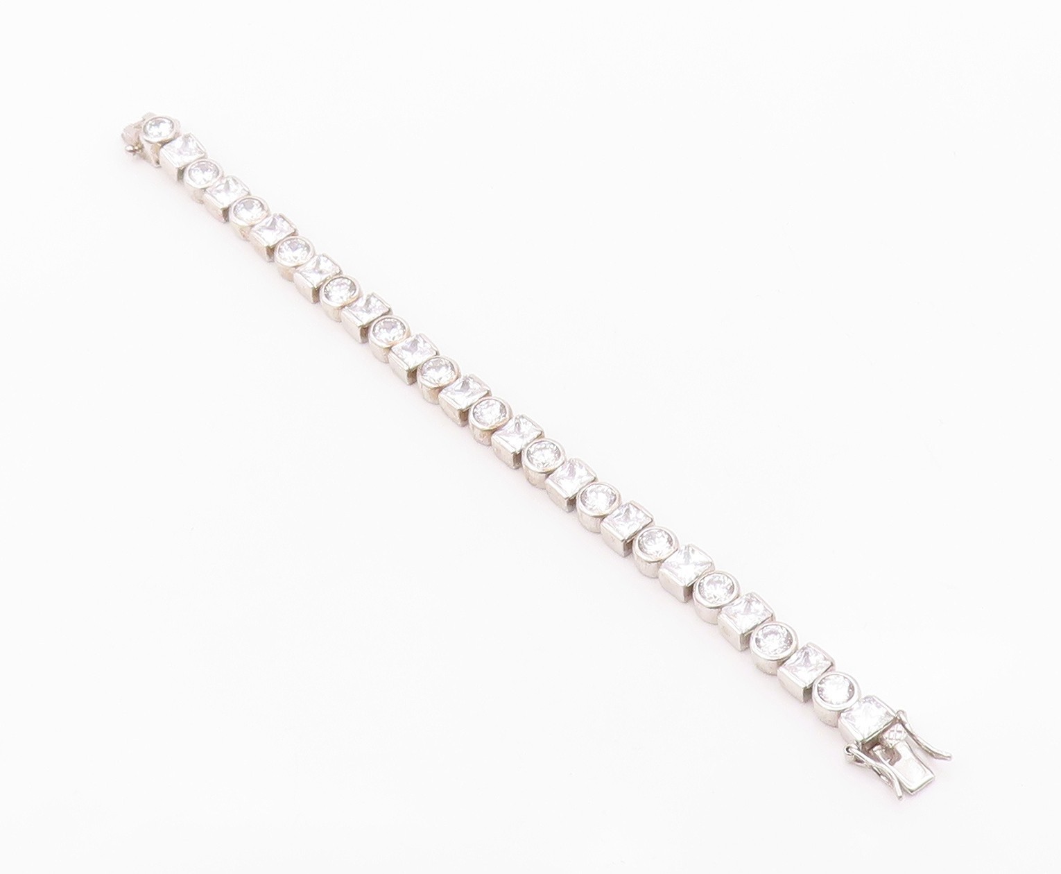 925 Sterling Silver Vintage Bracelet Bezel Set Topaz Geometric Link BT12110