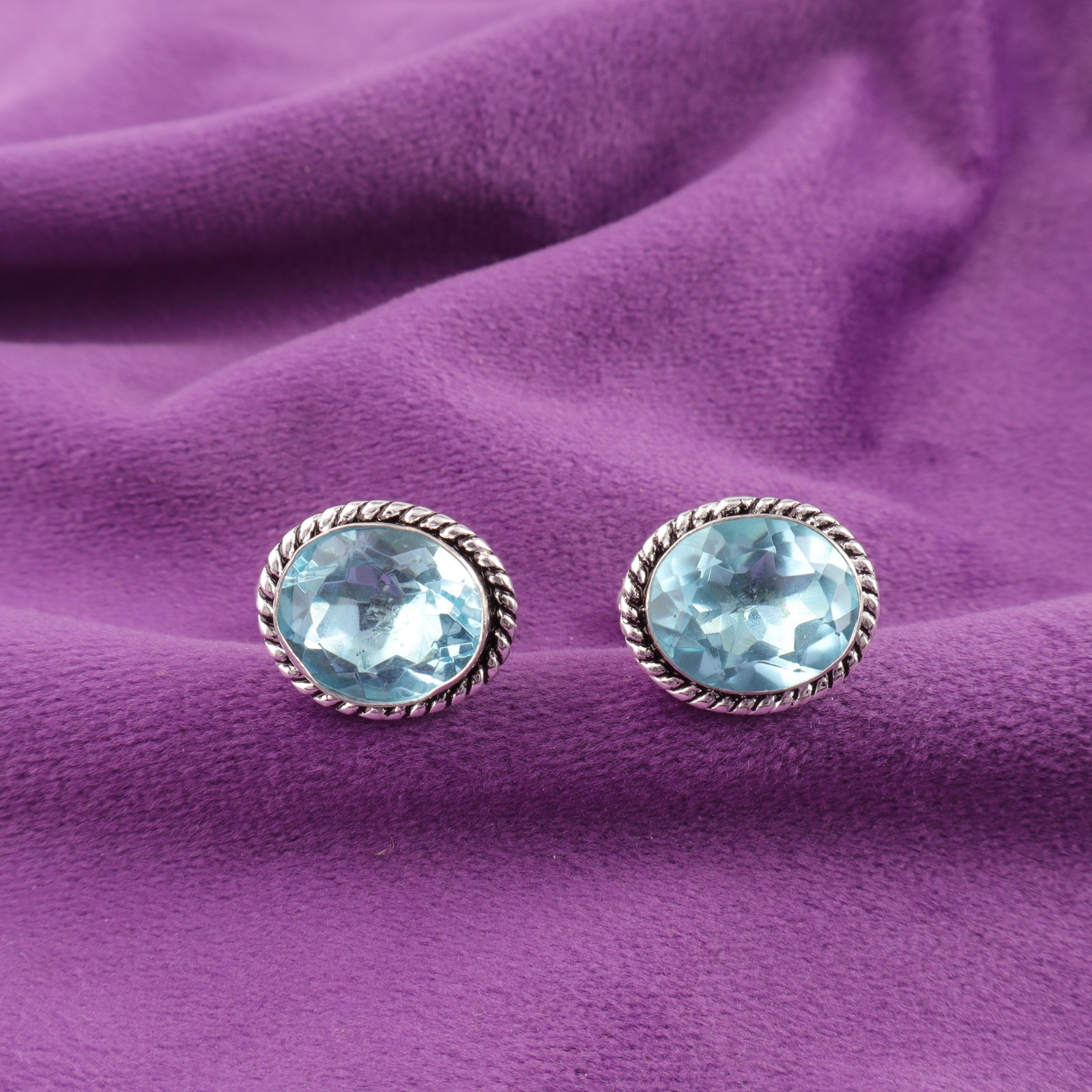 925 Silver Sky Blue Topaz Stone Engagement Anniversary Birthday Formal Cufflinks