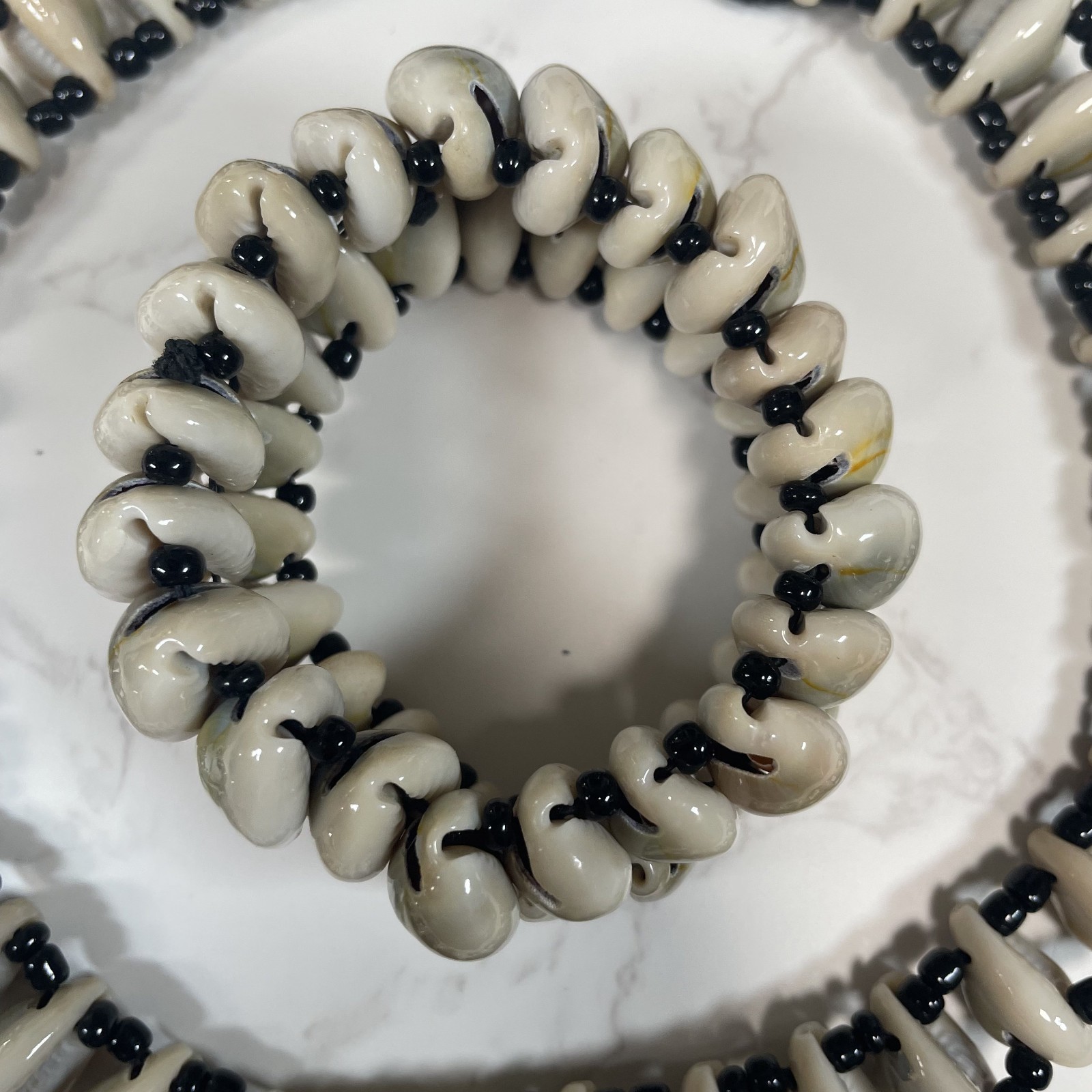 African Handmade Bold Cowrie Shells & Black Accent Beads Necklace & Bracelet