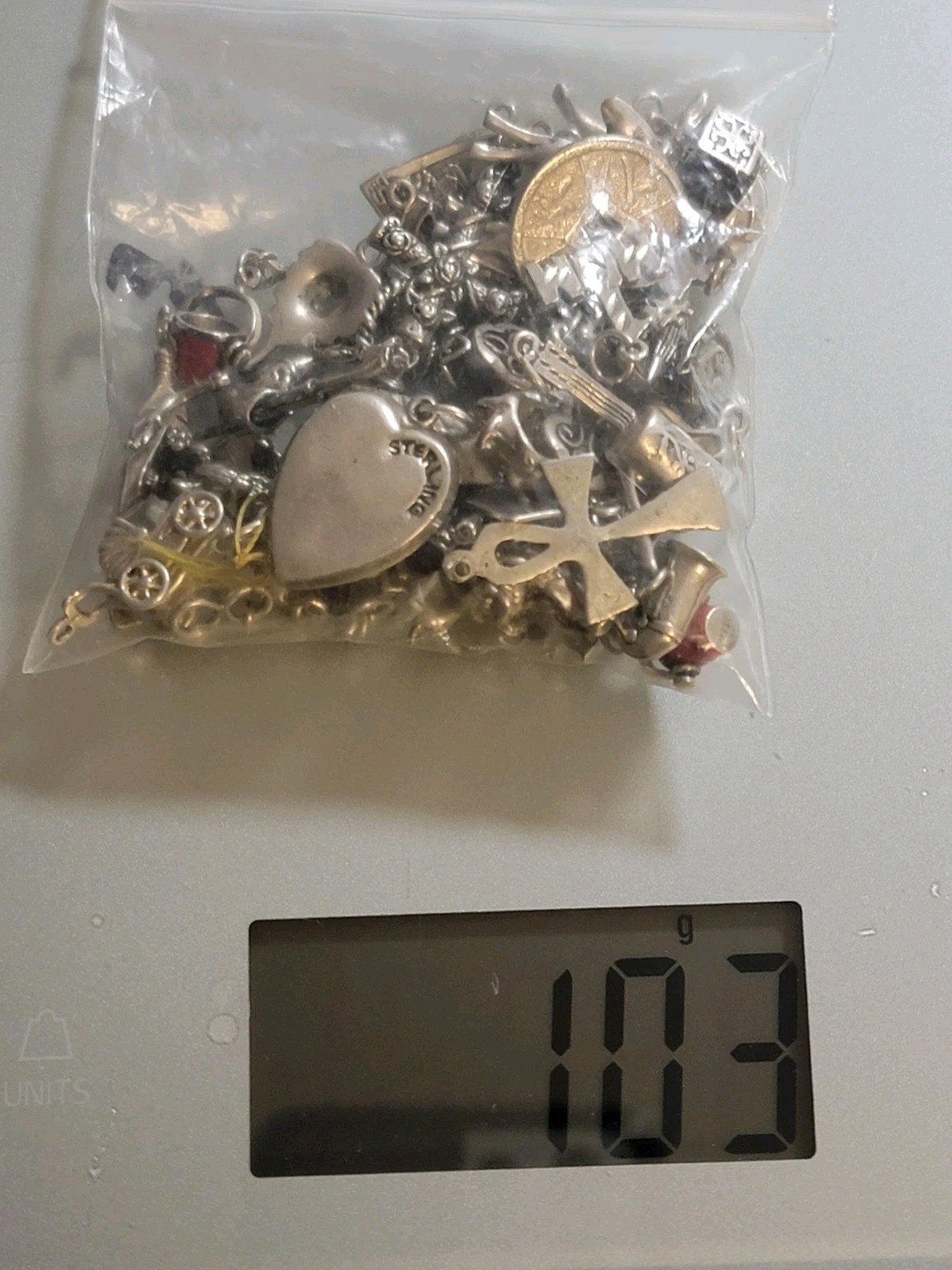 sterling silver charms lot used . 100 Grams .