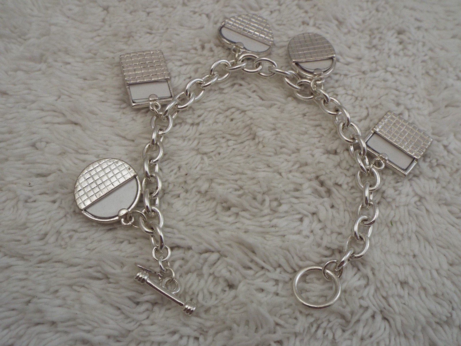 Silvertone Photo Frame Charm Chain Bracelet