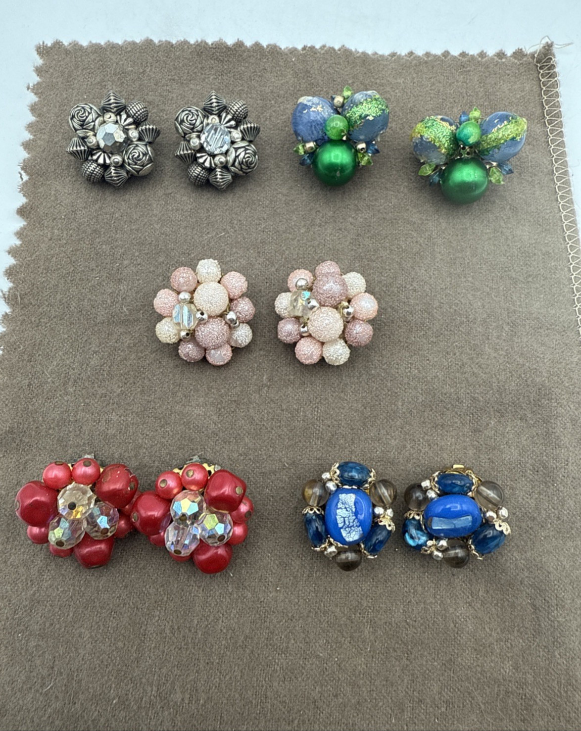 Vintage Lot of Pairs Beaded Clip On Earrings Japan Hong Kong – 5 Total