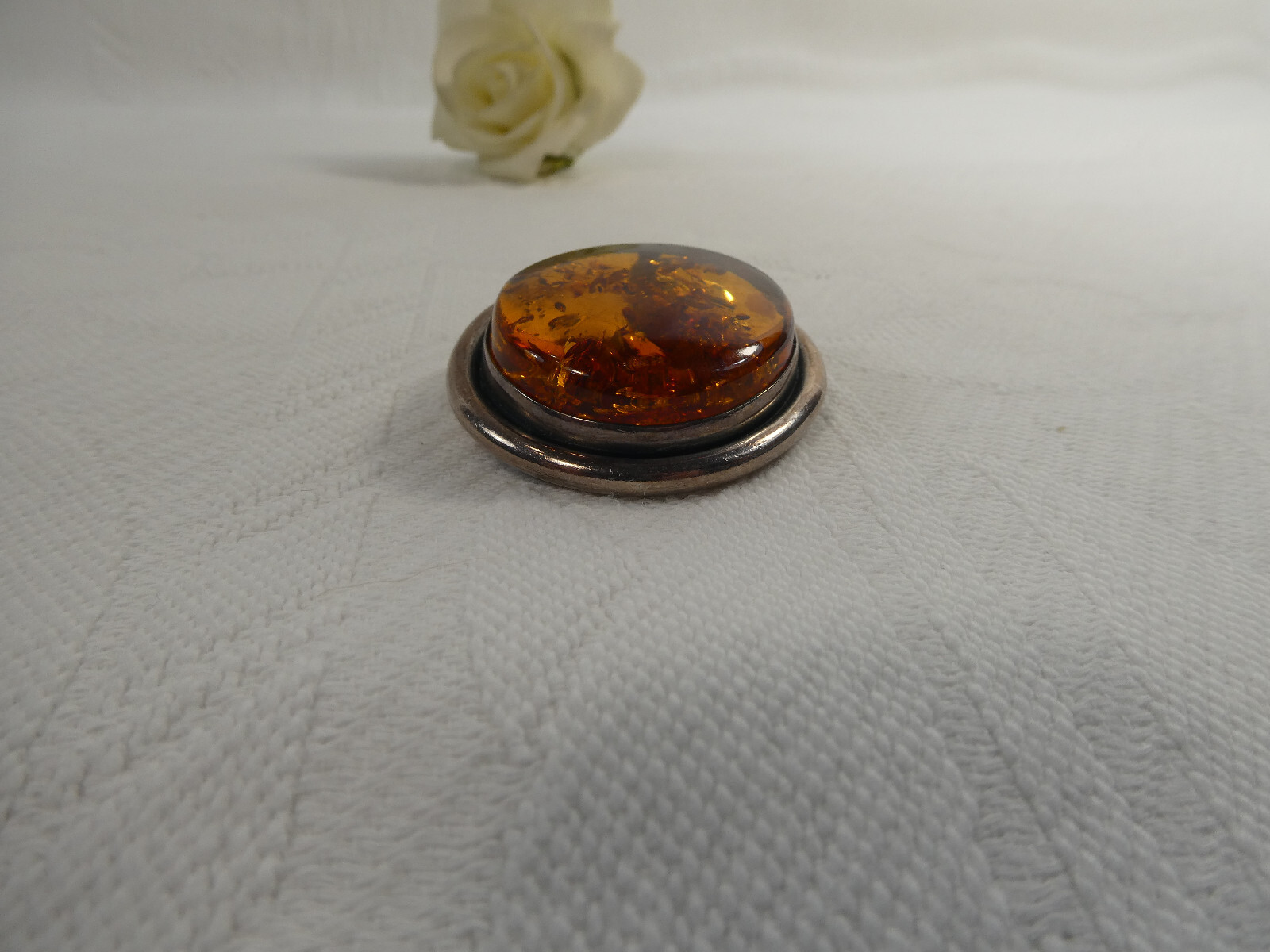Large Vintage 925 Sterling Silver Baltic Amber Brooch 4cms Statement Brooch