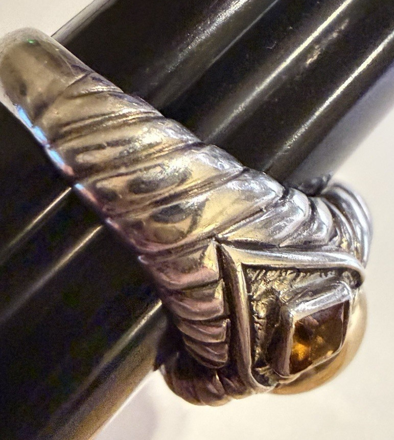Robert Manse Sterling Silver Dome Ring 18k Gold Accents Citrine Size 6 Vintage