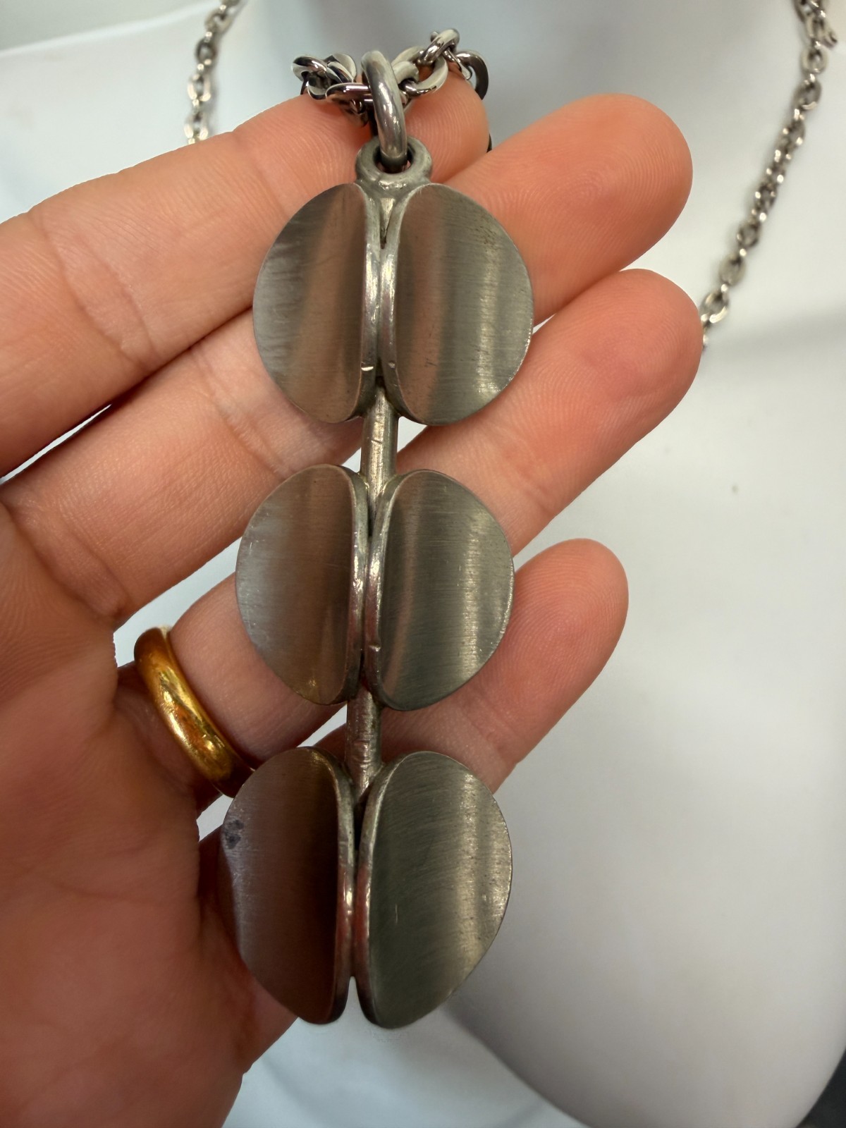 Vintage Necklace Modernist Dansk Denmark Unisex Brushed Silvertone 20 inches
