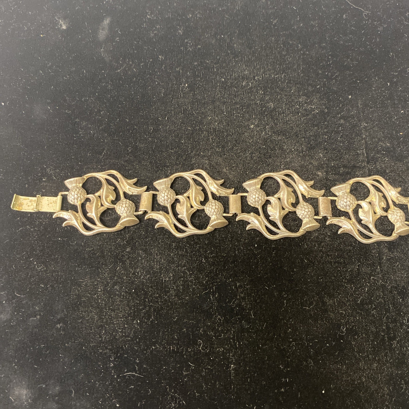Sterling Silver 7 Inch 30g Panel Bracelet A Repousse Design Of Scottish Thistles