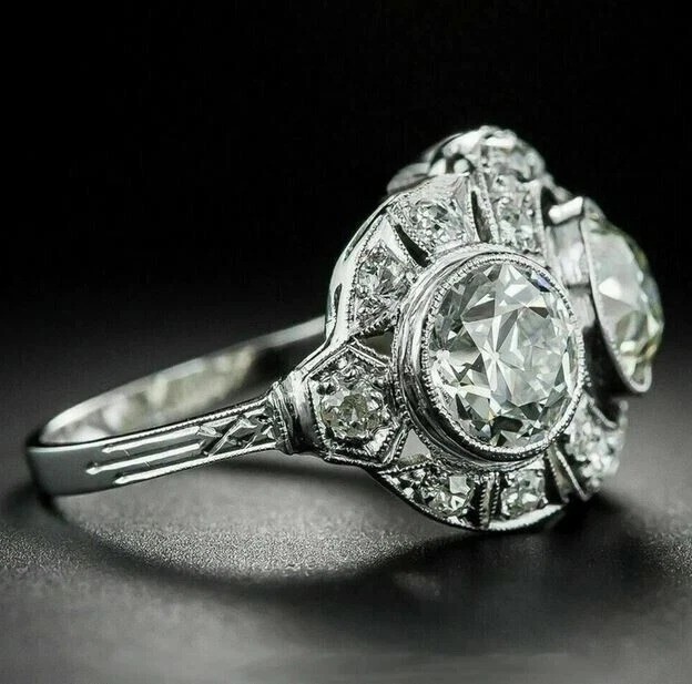 4Ct Art Deco Style Round Lab Created Diamond Anniversary 14k White Gold FN Ring