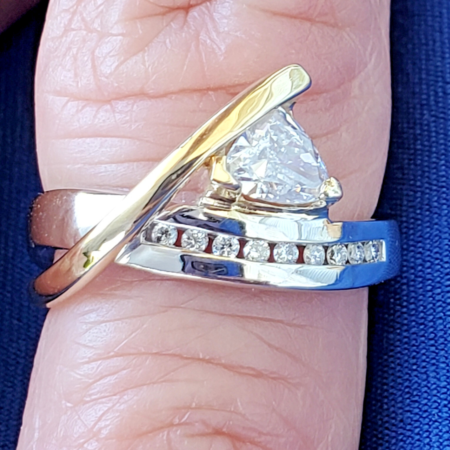 ORIGINAL EARTH MINED Triangle DIAMOND Engagement Ring SOLID 14K GOLD Solitaire 6