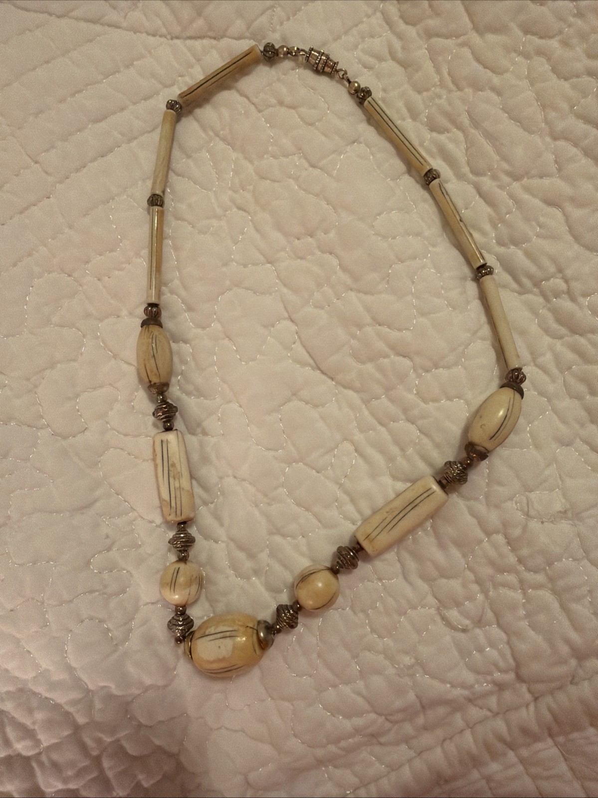 Vintage jewelry Necklace Metal wood Bone handcrafted Art custom C1930-40