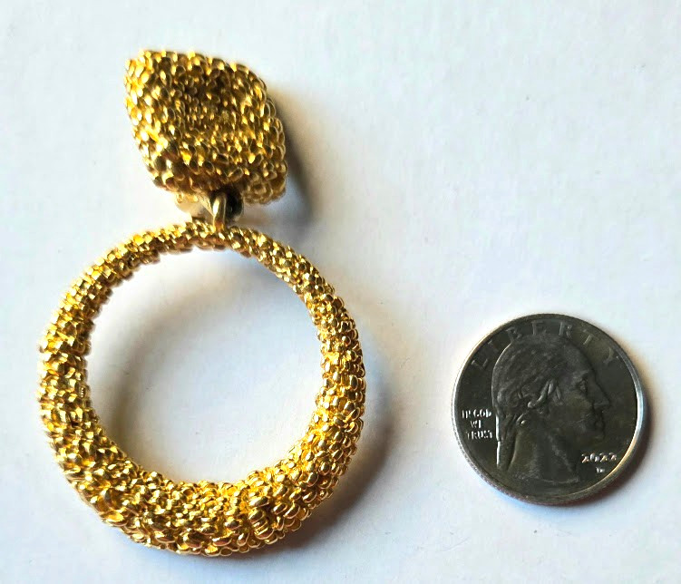Vintage Givenchy Paris New York Pebbled Gold Circle Clip On Earrings