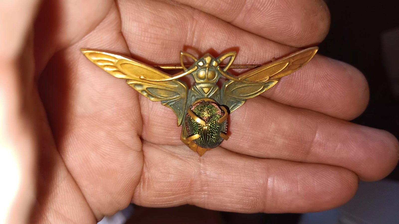 Antique French Art Nouveau Real Scarab Pendant