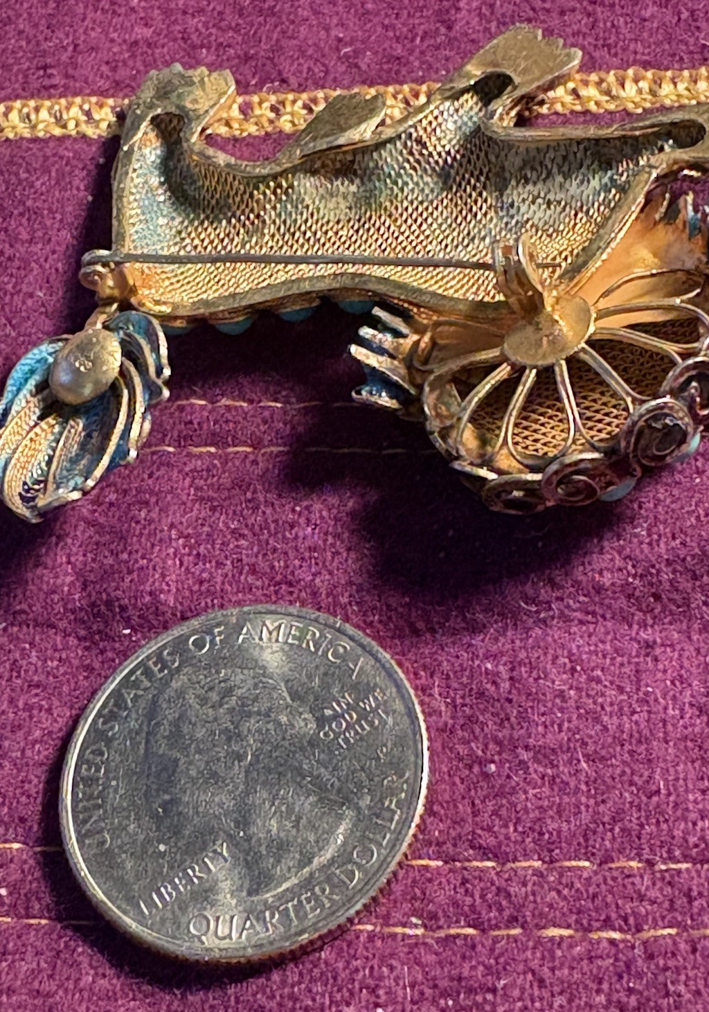 Antique Chinese Silver Gilt Enamel Vermeil Filagree Foo Fu Dog Lion Brooch Pin