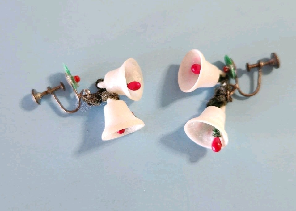 Vintage Holiday Pins And Clip On Earrings Bundle, Various Material
