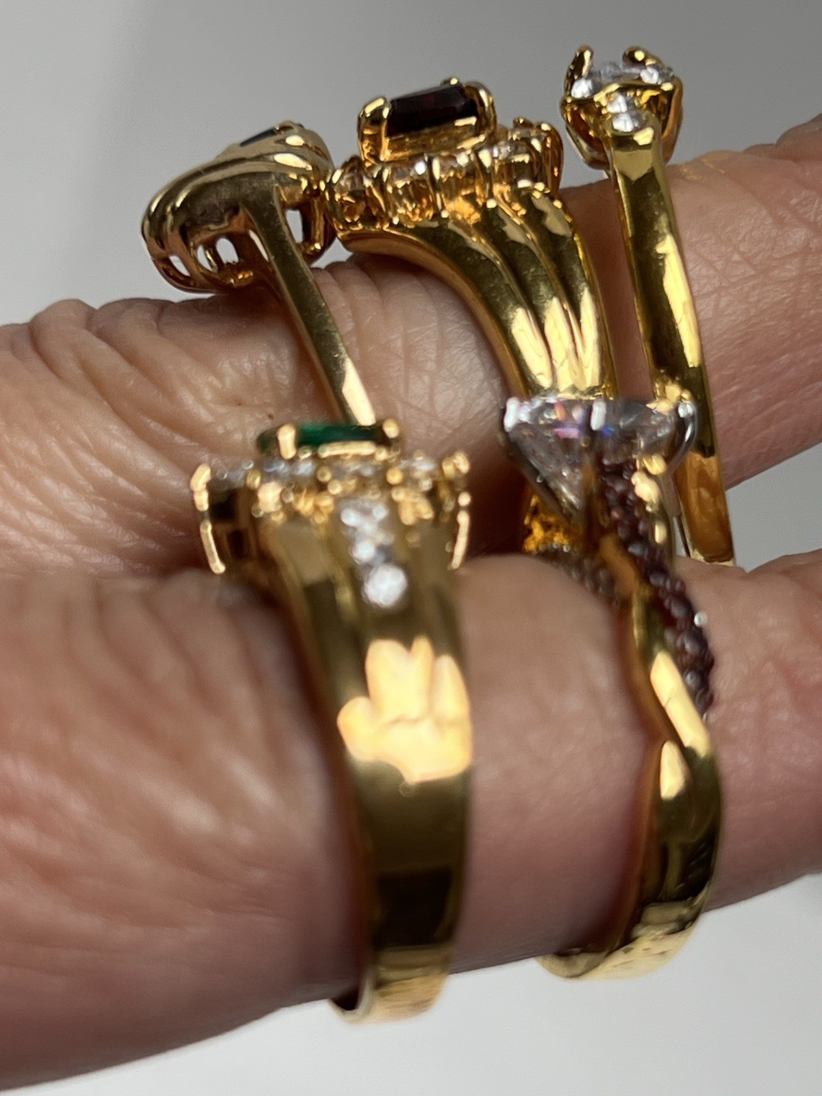Vintage Lot Of 5 Gold Tone Rings Various Glass Stones / Sizes Untested