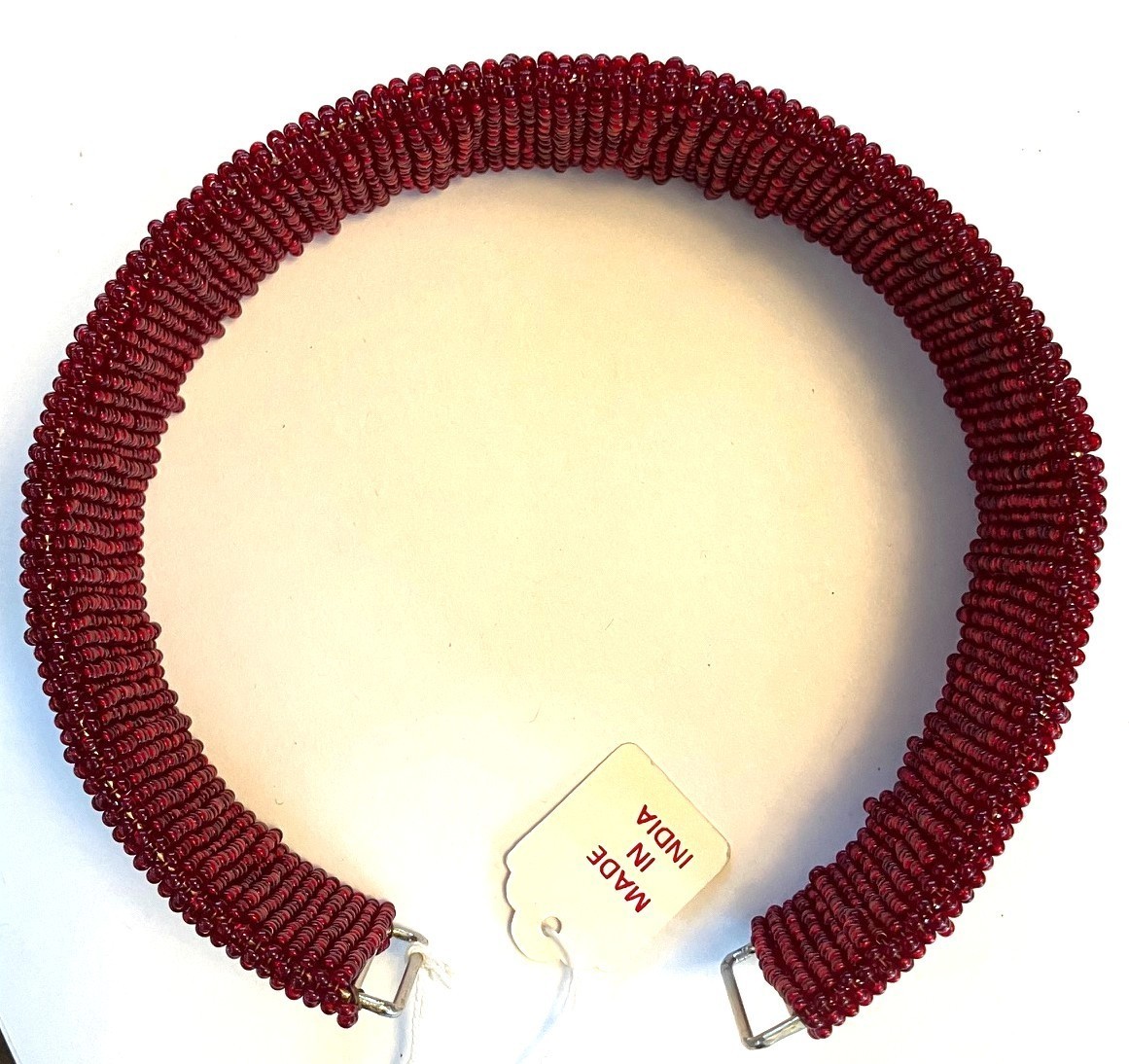 Vintage Hand Woven Ruby Red Glass Seed Bead Wired 1.5″ Collar Flex Choker 38