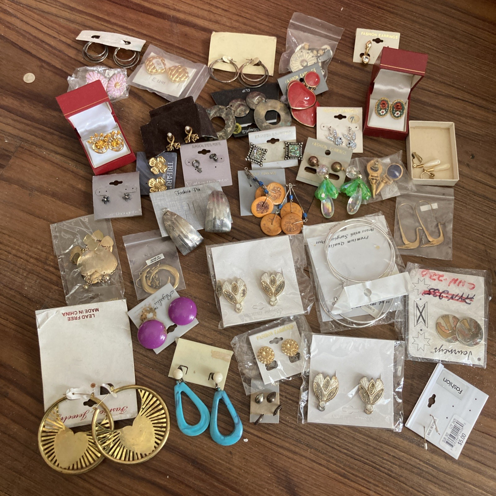 Vintage Jewelry Lot Box Full Of Costume Earings- 30-40 pairs . As is