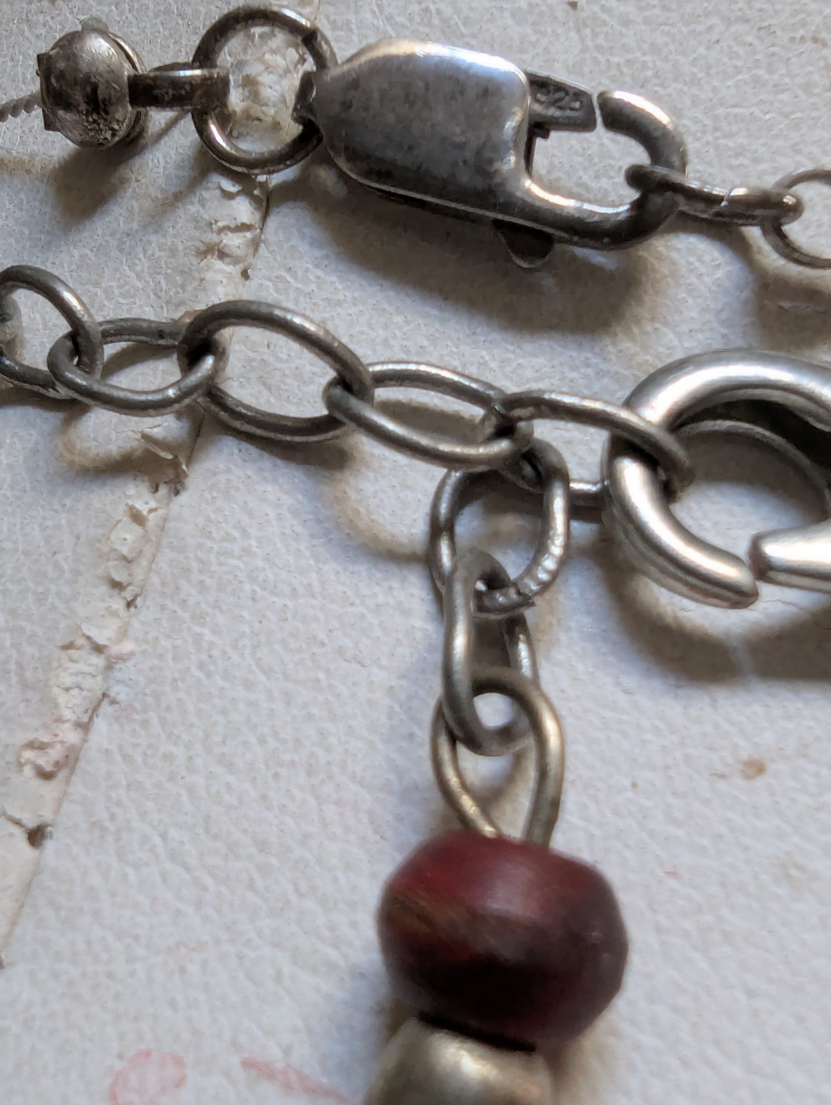 Sterling Silver With Small Faceted Stones And A Vtg Acrylic Oval Beads Necklace