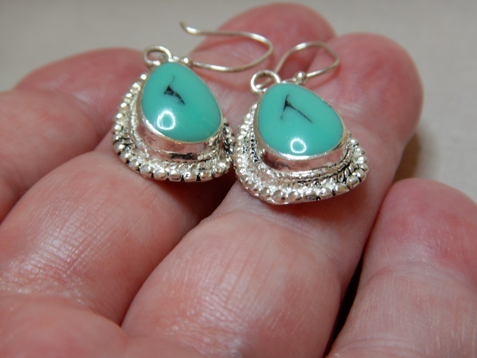 Vintage Turquoise Set Sterling Silver Dangle Drop Earrings 4251
