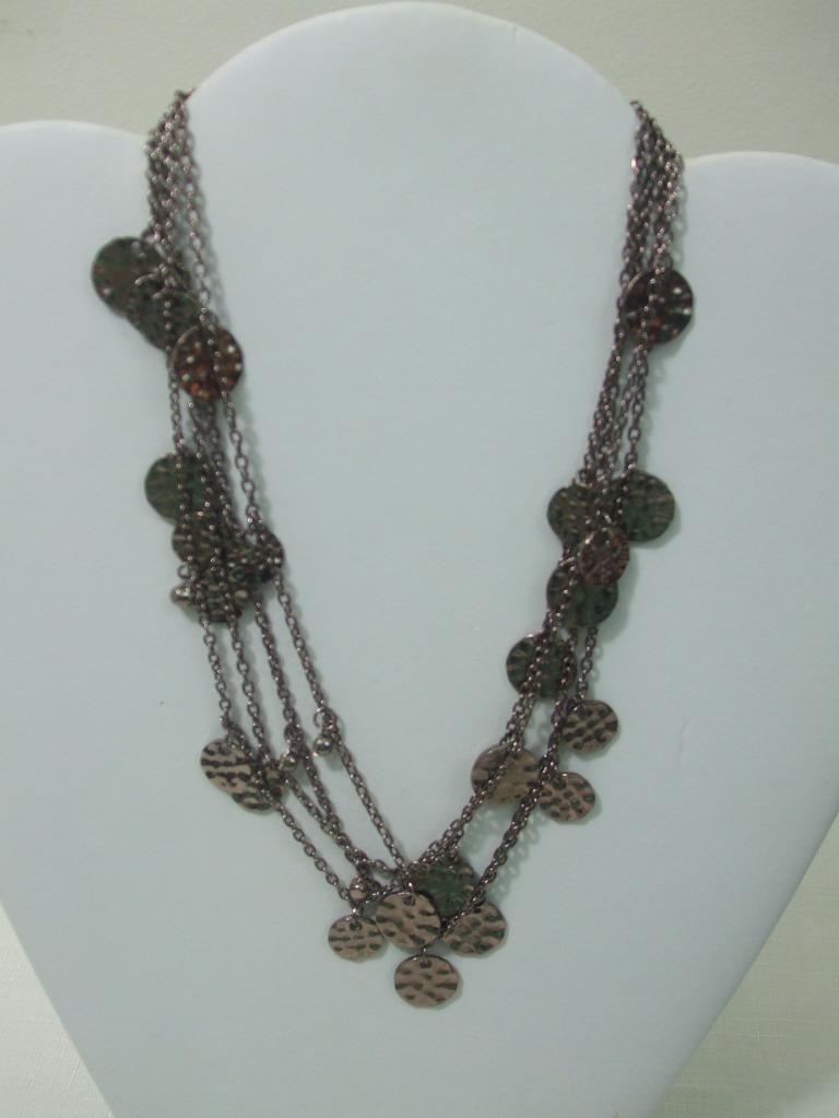 Vintage Necklace Small Dangling Circle Medallions Hanging on Chain Bronze Metal