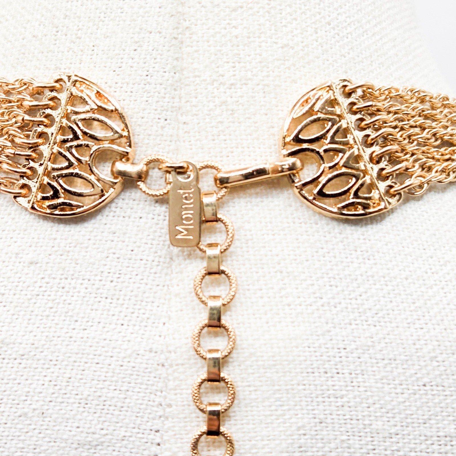 Rare Vintage Monet Sculptural Multi Strand Tassel Statement Necklace Gold Tone