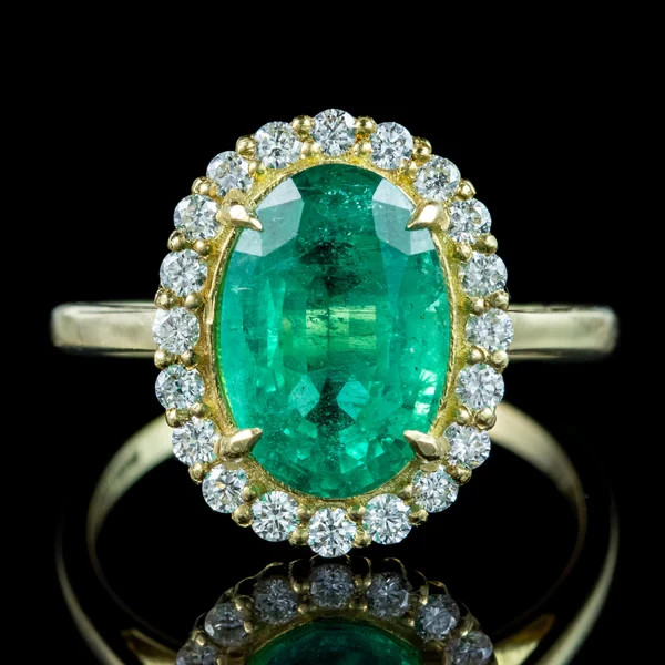 4.40 Ct Natural Emerald Art Deco Vintage Engagement Ring 14K Yellow Gold Over