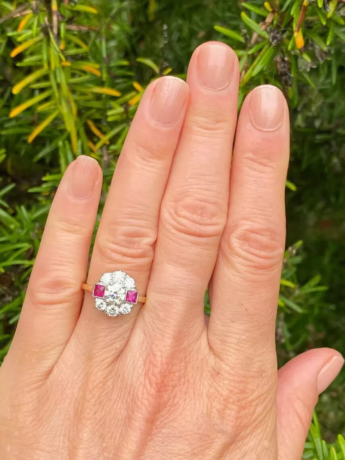 2Ct Art Deco Style Lab Created Diamond & Ruby Engagement 14k White Gold FN Ring