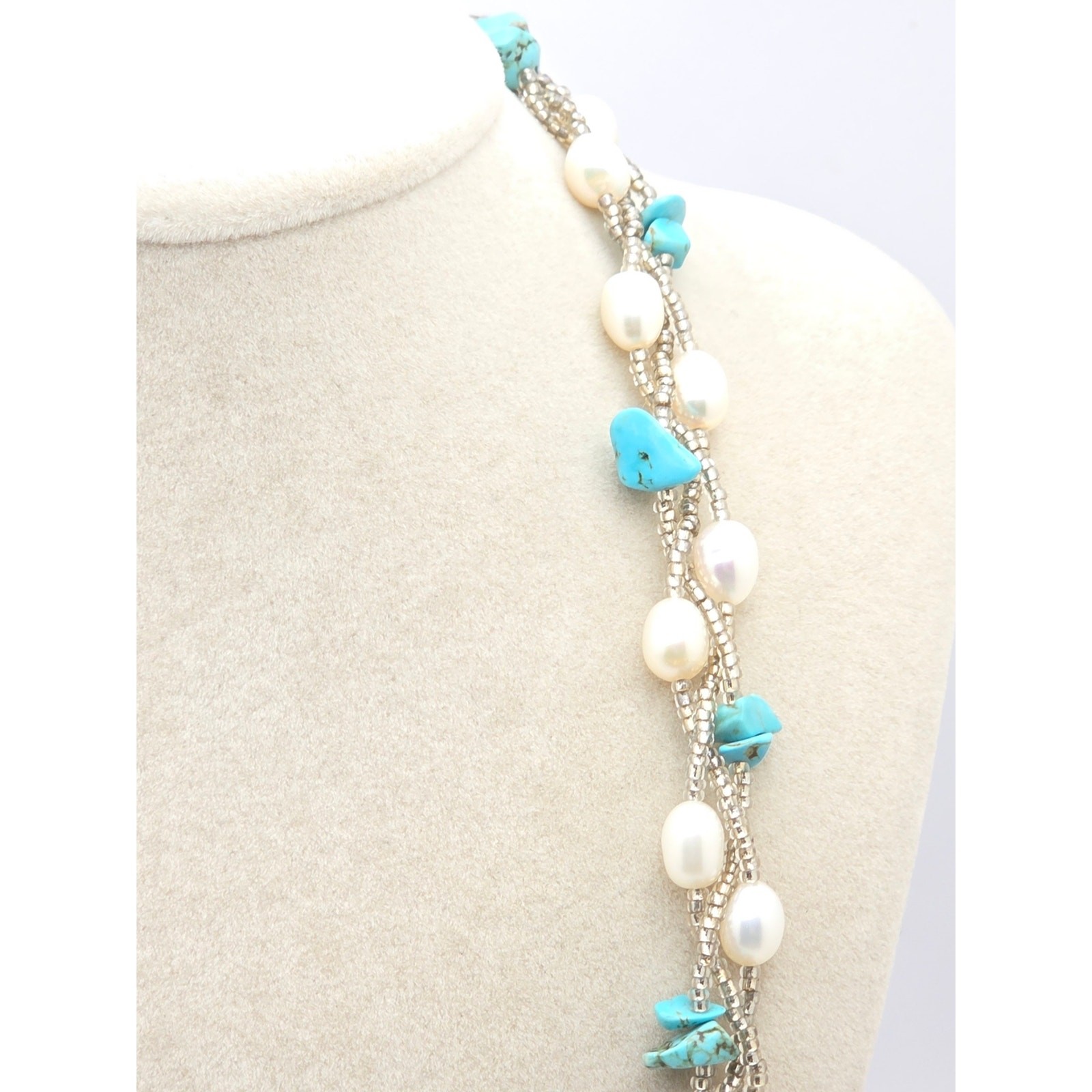 Convertible Freshwater Pearl & Turquoise Multi-Strand Necklace Bracelet Set